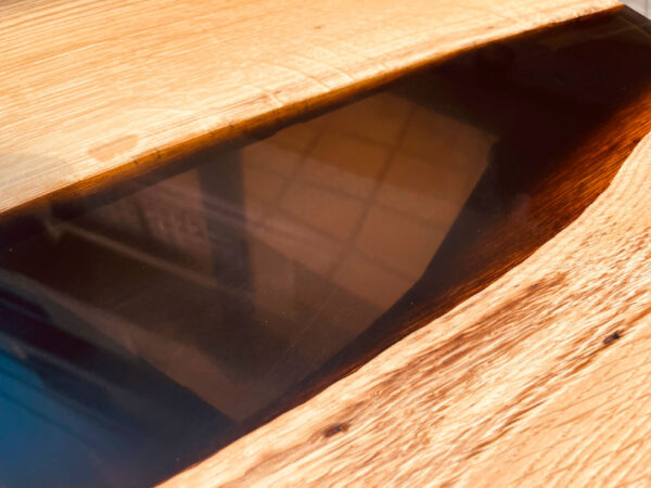 レジンラウンドテーブル オーク × ブラック 2人掛け（40x600x600mm