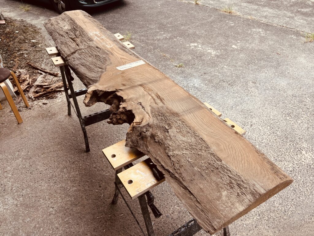 数百年を経て地中から掘り出された神代ニレの一枚板材