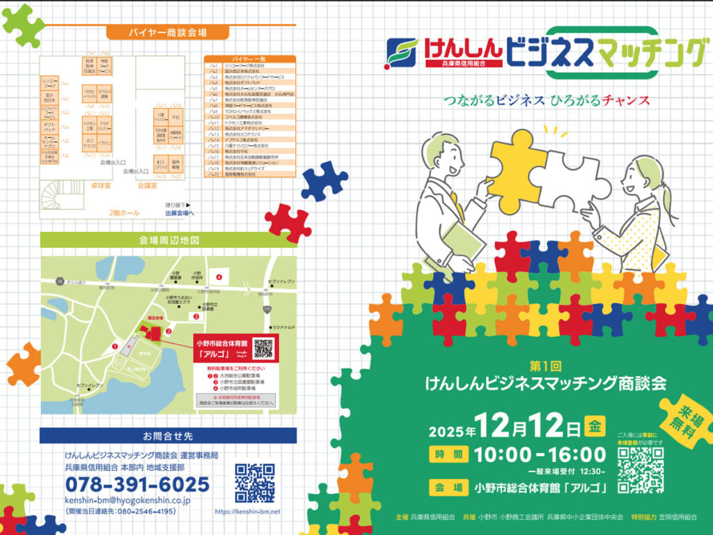 けんしんビジネスマッチング商談会の会場レイアウトとゾーン配置を示す案内図。